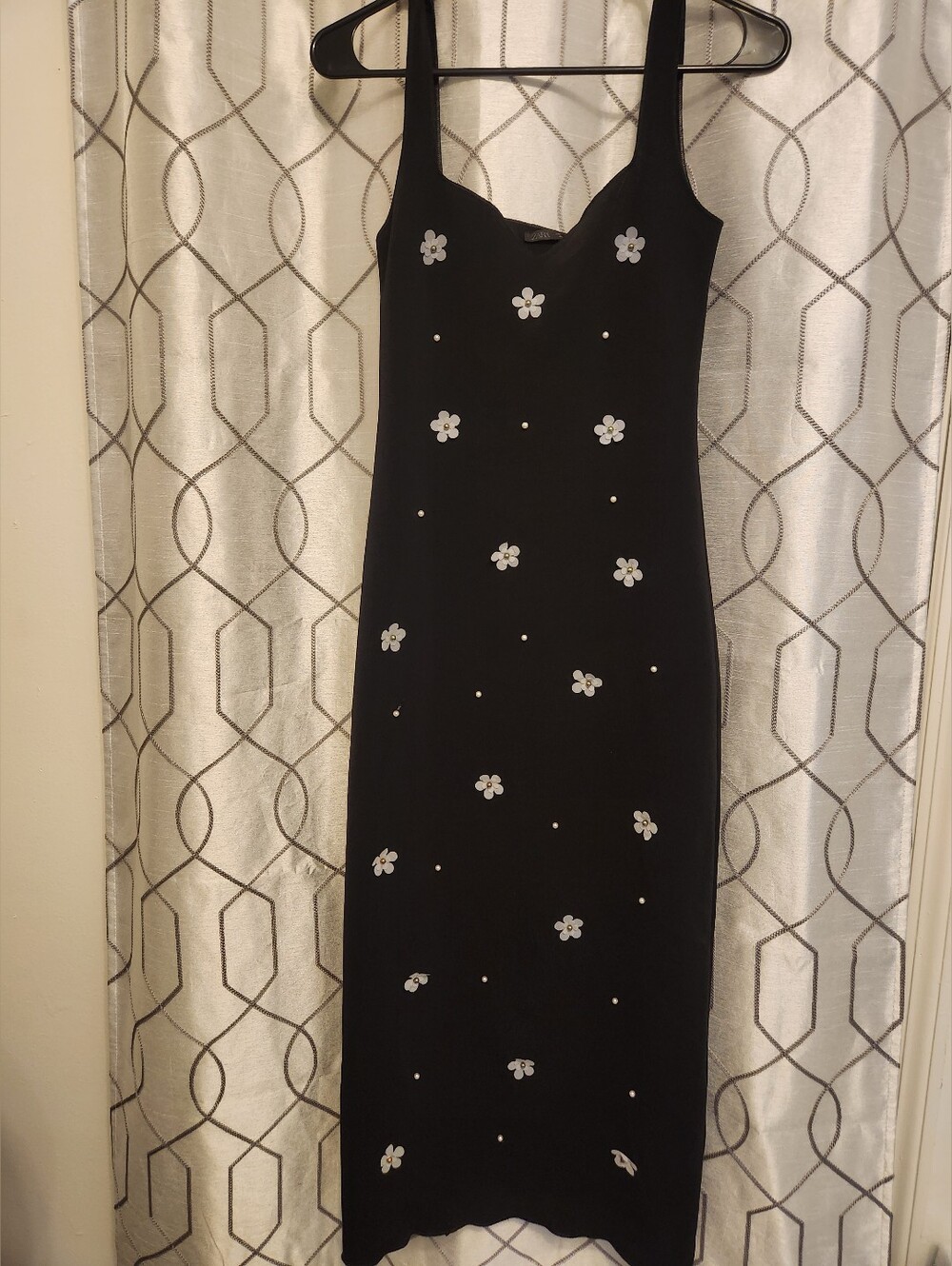 Zara Black Floral Midi DRESS MEDIUM